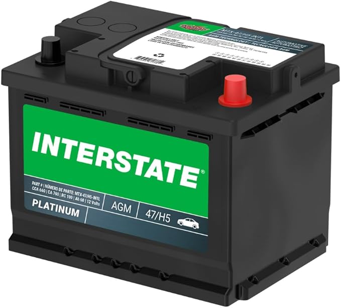 Interstate Batteries Mega-Tron® Automotive Battery 12V 60Ah (Group Size H5, 47) 650CCA SLI AGM Automobile Replacement Battery for Cars, SUVs, Sedans, Trucks (MTX-47/H5)
