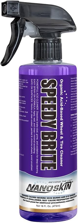 Nanoskin SPEEDY BRITE Pro Grade Wheel & Tire Acid Cleaner, 16 Oz. - Chrome & Coated Wheel Safe, Cleaning with Organic Acid | Removes Brake Dust & Road Grime for Auto Detailing, Body Shop Safe