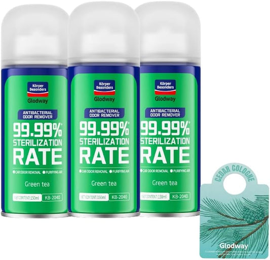 Glodway Whole Car Air Refresher,Odor Eliminator Remover Spray For Car,Green Tea Strong Freshener With Odour Eliminator Technology,Long-Lasting Scent,6 Ounce(Pack of 3)