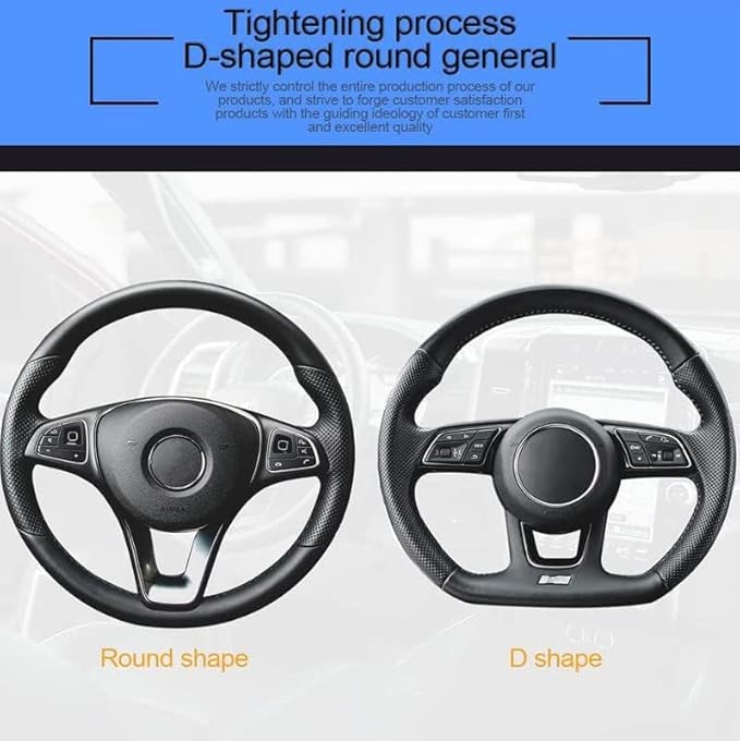 Cowhide Steering Wheel Cover Heat Resistant Anti-Slip Car Wheel Wrap Compatible with Most Makes and Models of Cars and Trucks with 14.5 to 15 Inch Steering Wheel
