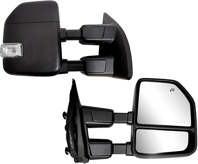 Towing Mirrors compatible for 1999-2016 Ford F250 F350 F450 F550 Super Duty Truck Side Mirrors with Turn Signal Light Power Heated Manual telescoping folding Black Housing Pair