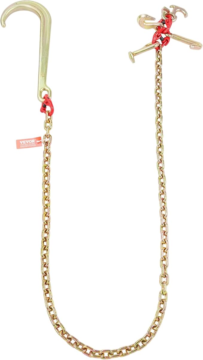 VEVOR J Hook Chain, 5/16" x 6' G80 15" Long Shank J Hook Tow Chain with RTJ Cluster Hook & Grab Hook, 5400 lbs Safe Working Load, Heavy Duty Transport Truck Chain for Wrecker Recovery Trailer Towing