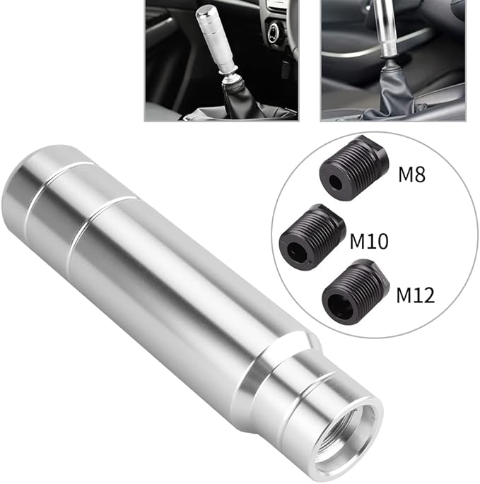 BARTOO Aluminum Weighted Manual Shift knobs, Long Stick Shift Knob Gear Shifter Knobs, Car Accessories Lever Cover Head Universal Shifter Knobs with 3 Threaded Adapters (Silver)