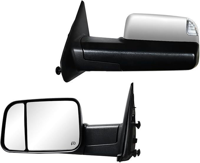 AERDM New Towing Mirrors Compatible with 2002-2008 Dodge Ram 1500 for 2003-2009 Dodge Ram 2500 3500 Pickup Truck Power Heated Side View Pair Set Black Flip-Up Side Mirror (Chrome)
