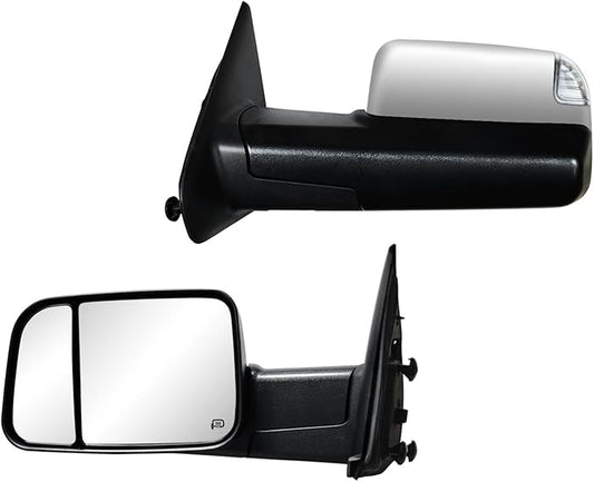 AERDM New Towing Mirrors Compatible with 2002-2008 Dodge Ram 1500 for 2003-2009 Dodge Ram 2500 3500 Pickup Truck Power Heated Side View Pair Set Black Flip-Up Side Mirror (Chrome)