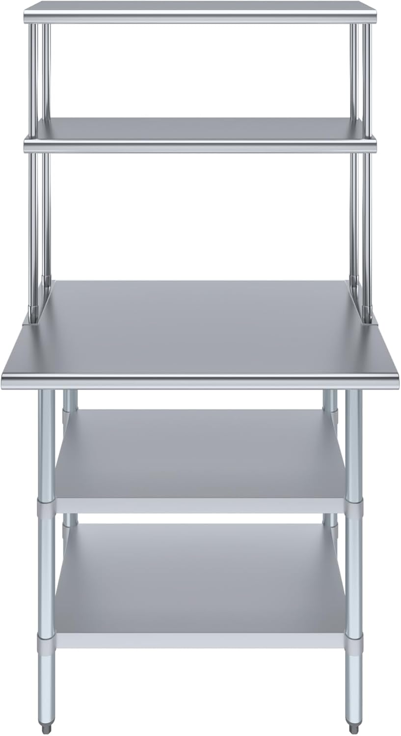 AmGood Stainless Steel Work Table with 2 Shelves | 24" x 36" Table with 2 Shelves + 12" Overshelf