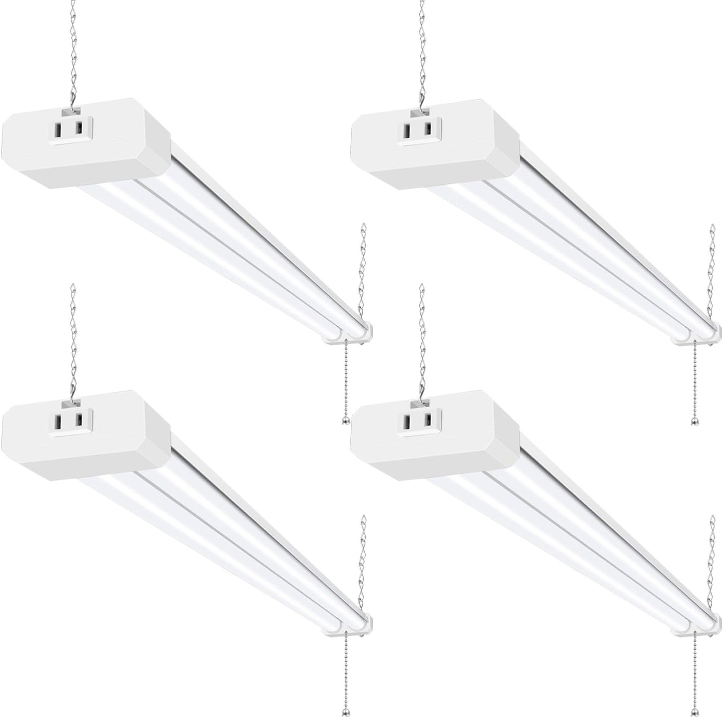 hykolity 4 Pack 4FT Linkable LED Shop Light for Garage, 6500lm, 4FT 60W Utility Light Fixture, 5000K Daylight LED Workbench Light with Plug, Hanging or Surface Mount, White - ETL