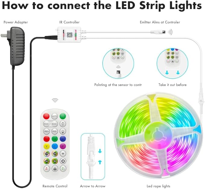 165 ft IC+RGB,Led Lights for Bedroom,Music Sync Color Changing,with Remote App Control Strip Lights for Room Home Kitchen Decor Party