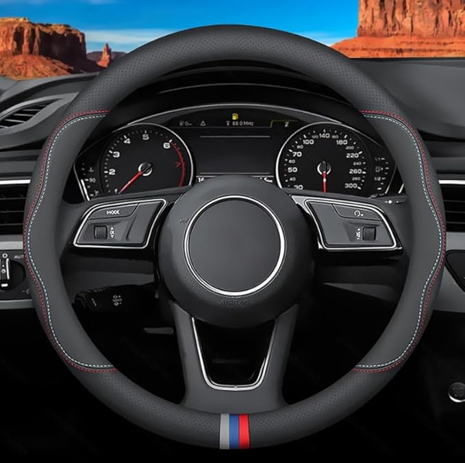 Custom-Fit for BMW Steering Wheel Cover, Premium Leather Car Steering Wheel Cover with Logo, Non-Slip, Breathable, for B-MW Accessories (C-Style,for BMW)