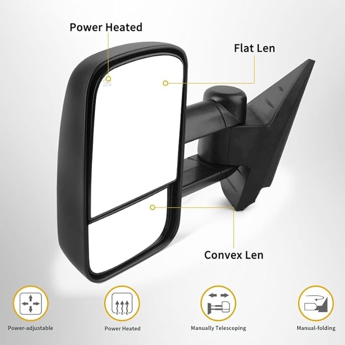 DWVO Tow Mirrors Fit for 2007-2013 Chevy Silverado/GMC Sierra/Tahoe/Suburban/Avalanche/Yukon XL, 2014 Silverado/Sierra 2500HD 3500HD, Electric Heated Folding Side View, Left & Right Towing Mirror
