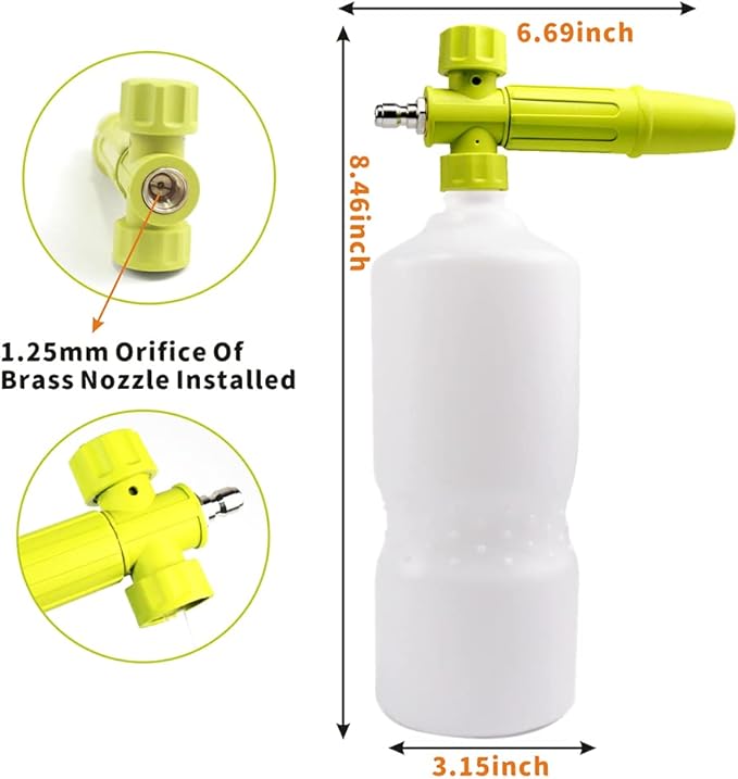 Foam Cannon 1 L Bottle Car Wash Snow Foam Lance with 1/4" Quick Connector Pressure Power Jet Washer Quick Release Adjustable Nozzle with 1 Washing Mitts