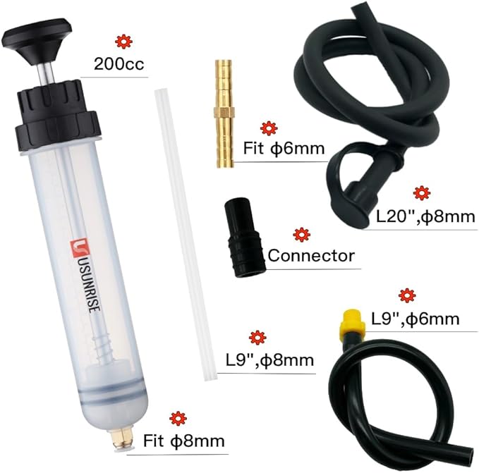 Automotive Fluid Extractor Pump,Oil Change Syringe with Long Hose,Syringe Style Pump for Power Steering Transmission Gear Oil & Brake Fluid Changes, Hand Vacuum Pump 200CC/200ML-3 ProType