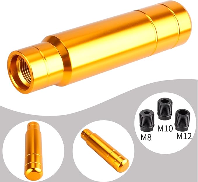 BARTOO Aluminum Weighted Manual Shift knobs, Long Stick Shift Knob Gear Shifter Knobs, Car Accessories Lever Cover Head Universal Shifter Knobs with 3 Threaded Adapters (Gold)