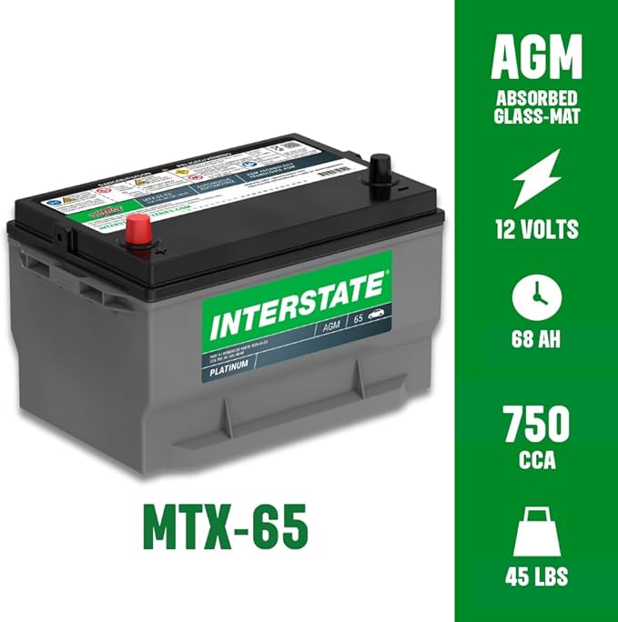 Interstate Batteries Automotive Battery 12V 68Ah (Group Size 65) 750CCA SLI AGM Auto Battery Replacement for Cars, SUVs, Sedans, Trucks (MTX-65)
