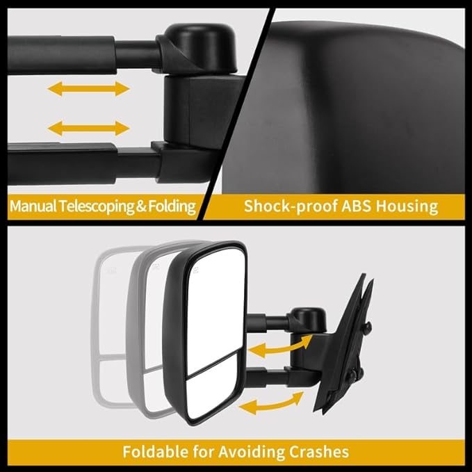 DWVO Tow Mirrors Fit for 2007-2013 Chevy Silverado/GMC Sierra/Tahoe/Suburban/Avalanche/Yukon XL, 2014 Silverado/Sierra 2500HD 3500HD, Electric Heated Folding Side View, Left & Right Towing Mirror