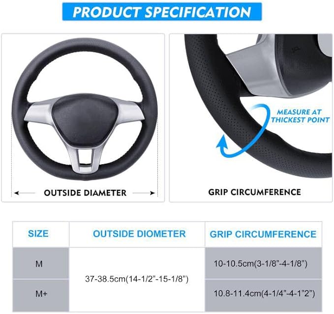 Carodi Leather Steering Wheel Cover, Breathable Non-Slip Design, Soft and Comfortable Feeling, Universal 15 Inch Auto Car Steering Wheel Stitch on Wrap（Size M, Gray）