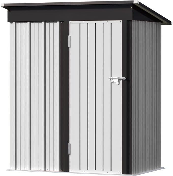 Greesum 5×3 FT Outdoor Storage Shed, Metal Storaged Sheds Without Floor, Tool Sheds with Lockable Doors and Sloping Roof for Garden, Patio, Backyard, White