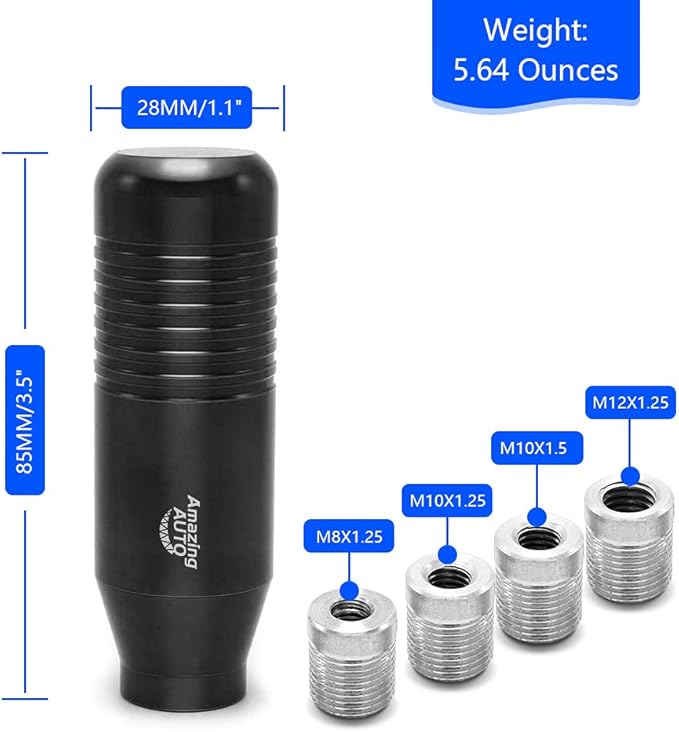 (Black) Manual Universal Automatic Gear Shifter Shift Knobs with 4 Adapters Fit Compatible with Manual Cars Most Automatic Cars