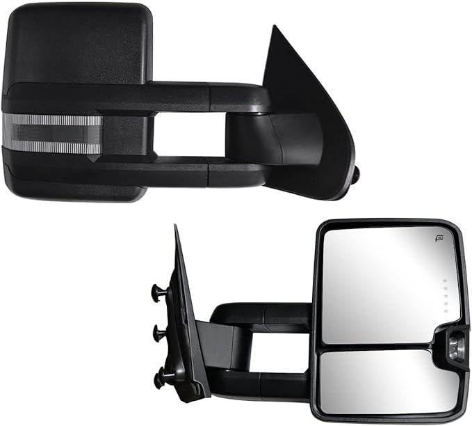 Towing Mirrors Compatible for 2014 15 16 17 2018 for Chevy Silverado GMC Sierra Rear View Mirrors Black Housing with Power Heated Turn Signal Light (Set of 2)