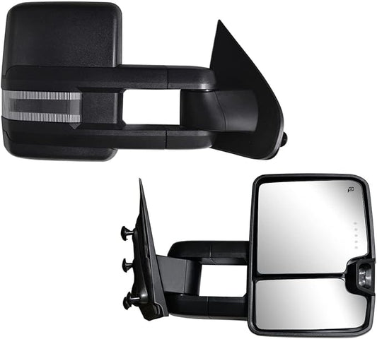 Towing Mirrors Compatible for 2014 15 16 17 2018 for Chevy Silverado GMC Sierra Rear View Mirrors Black Housing with Power Heated Turn Signal Light (Set of 2)