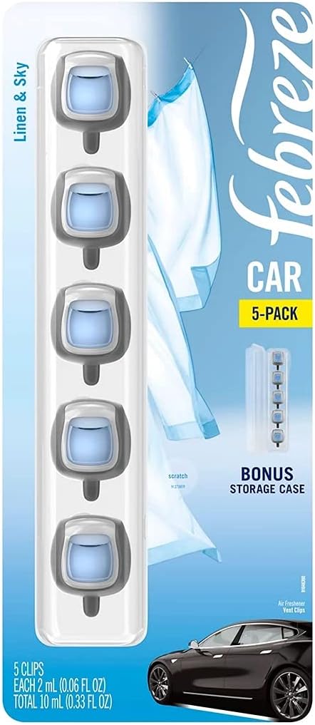 Febreze Car Air Freshener, Set of 5 Clips, Linen & Sky - up to 150 Days