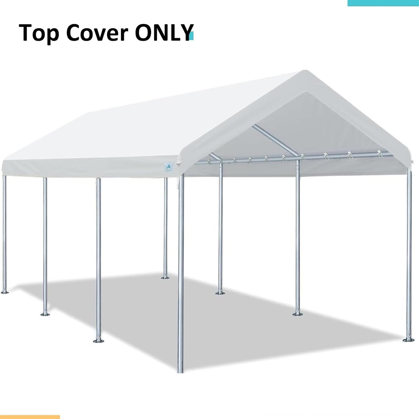 Upgraded Carport Replacement Canopy Cover for 10’ x 20‘ Car Tent Top Garage Shelter Cover Tarp with Ball Bungees (Only Top Cover, Frame Not Include) White