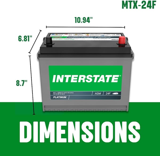 Interstate Batteries Automotive Battery 12V 70Ah (Group Size 24F) 710CCA SLI AGM Auto Battery Replacement for Cars, SUVs, Sedans, Trucks (MTX-24F)