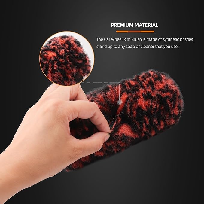 SPTA Angled Car Wheel Brush Set, 2Pcs Car Detailing Cleaning Brush Synthetic Wool Rim Cleaner Brush, Flat Spoke Brush, Metal Free Rim Tire Detail Brush, Remove Brake Dirt Behind Your Rim Accessories