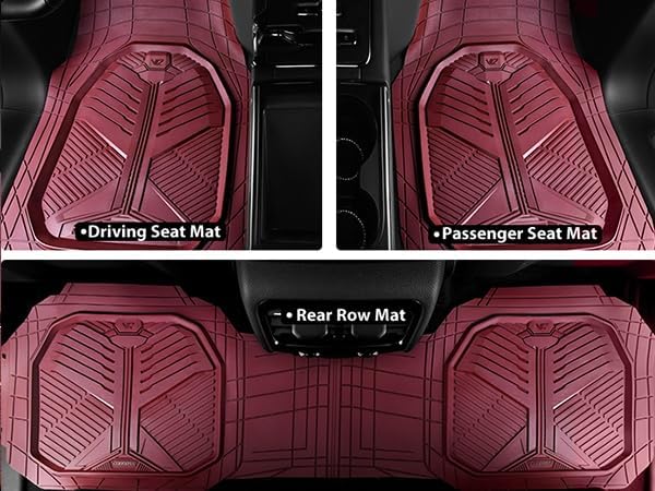 CAR PASS Heavy Duty Rubber Car Mats with Cargo Liner, Deep-Dish Car Floor Mats and Trunk Mat All Weather, Universal Trim-to-Fit for SUVs Trucks Sedans, Waterproof Anti-Slip, Trimmable V12 Burgundy