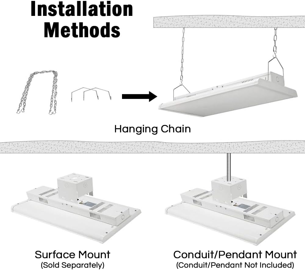 2 Pack 2 FT Linear LED High Bay Light 165W 22400 Lumens - 100-277V - 5000K - 1-10V Dimming - DLC and UL Listed