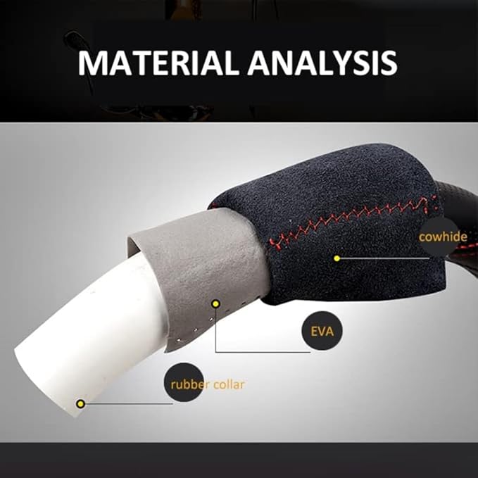 Cowhide Steering Wheel Cover Heat Resistant Anti-Slip Car Wheel Wrap Compatible with Most Makes and Models of Cars and Trucks with 14.5 to 15 Inch Steering Wheel(Black)