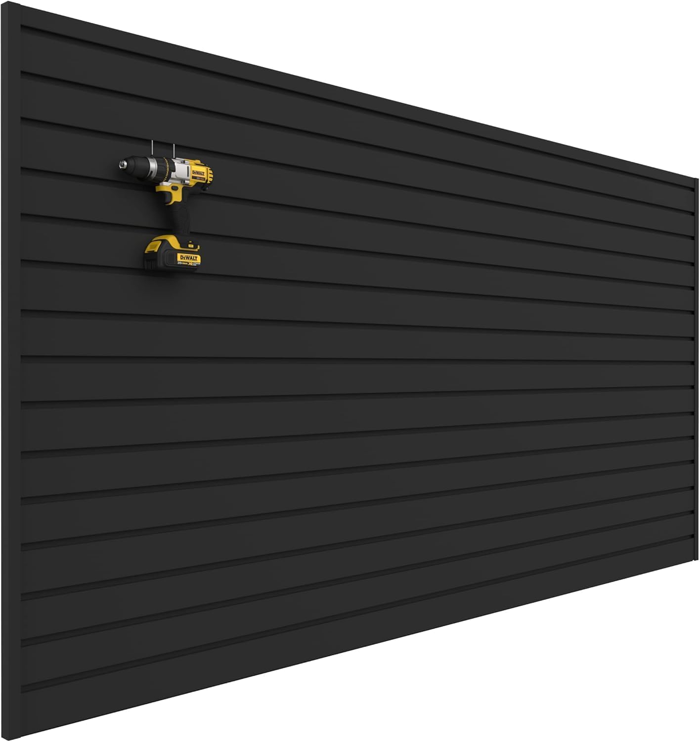 Slatwall Panel Garage Wall Organizer: Heavy Duty Wall Mounted PVC Wall Rack, Interlocking Slat Wall Paneling for Garage Wall Storage, Slatwall Board, Slatwall Shelves System -Black (3’H x 4’W)