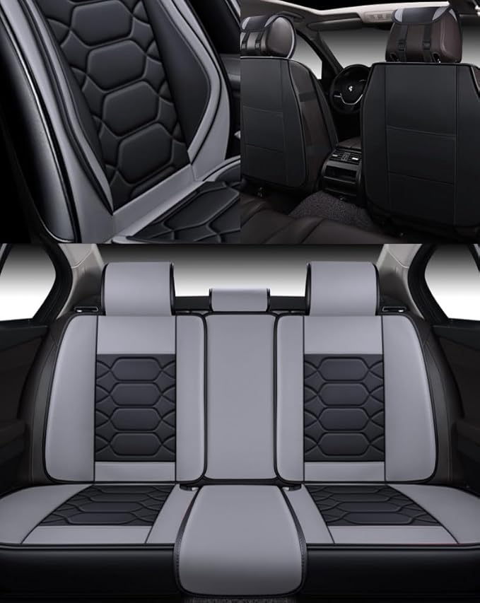 OASIS AUTO Car Seat Covers Full Set, Waterproof Faux Leather Seat Covers for Cars Universal Fit for SUV, Truck, Sedan, Black Premium Car Seat Protector with Front & Back Cushions