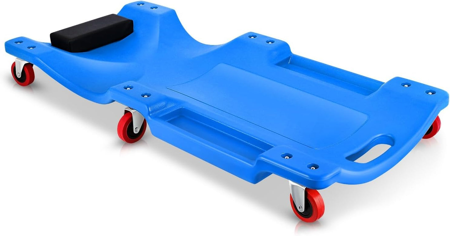 Auto Dynasty 36 Inches Mechanic Creeper, Automotive Garage Repair Low Profile Under Car Rolling Creeper with Padded Headrest, Plastic, Blue