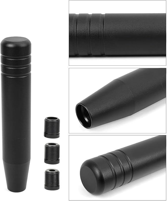 muge racing Universal Shift Knob with M8/M10/M12 x 1.25 Adapters, Heavy Duty Gear Shifter Handle for Most Vehicles, Easy Installation, Aluminum Alloy Non-Slip Grip, 7.09 Inch, Black