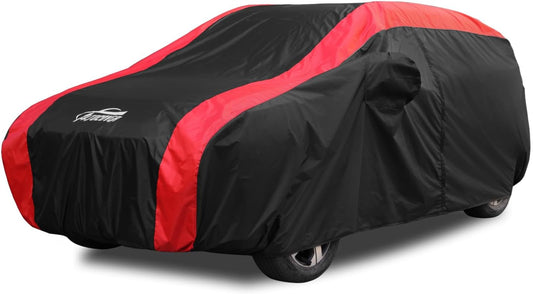 Hatchback Car Cover All Weather Protection with Red Stripe Design,Small SUV Car Cover Universal Fit Nissan Leaf, Honda Civic Hatchback, Mazda 3 Hatchback, VW Golf, Toyota Corolla Hatchback