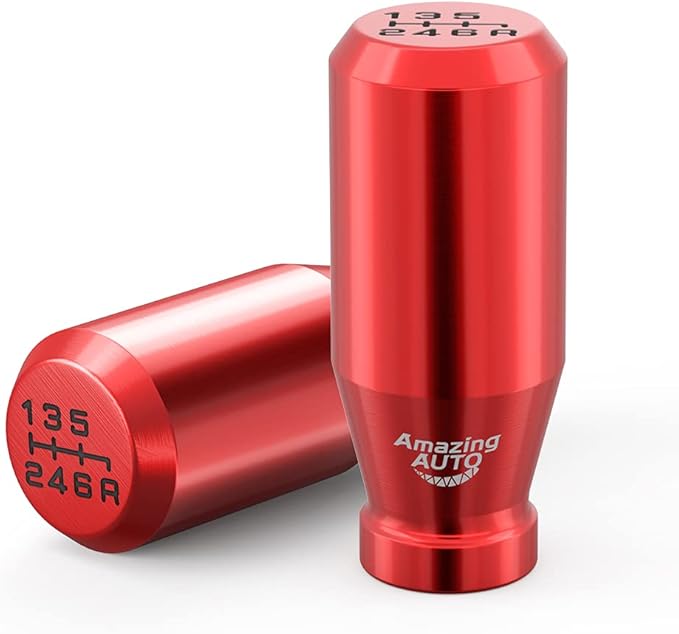 (Red) 6 Speed Weighted Manual Universal Automatic Gear Shifter Shift Knobs with 4 Adapters Fit Compatible with Manual Cars Most Automatic Cars