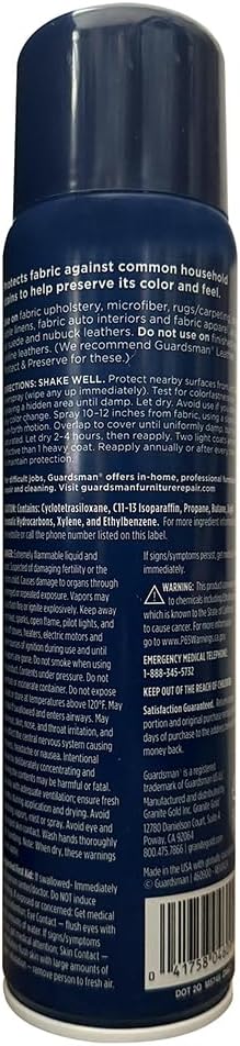 Guardsman Fabric Defense & Upholstery Water Repellent Spray, Protector & Stain Prevention for Microfiber, Rugs, Carpeting, Fabric Furniture, Apparel, and Shoes, Unscented, 11 oz