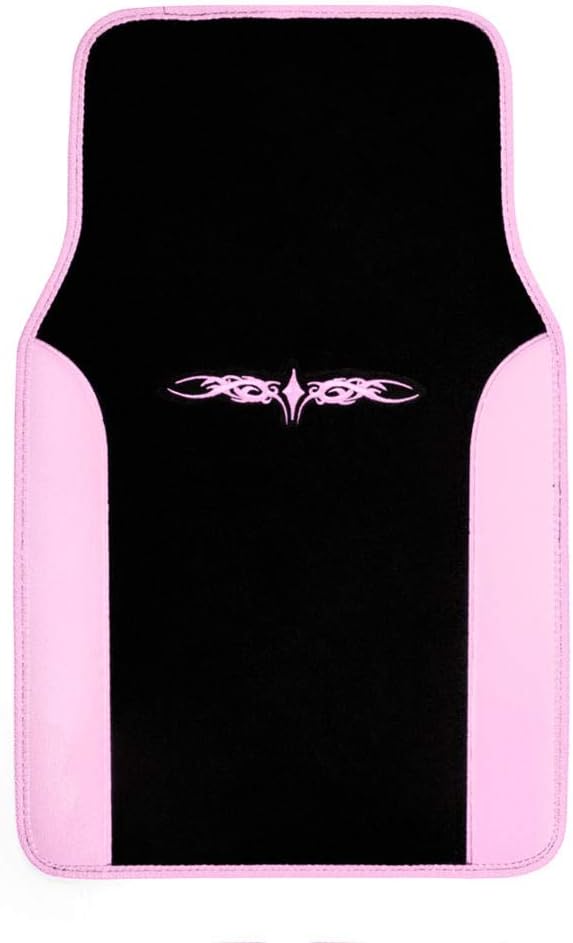BDK carXS Fresh Two-Tone Carpet Floor Mats, Tribal Tattoo Design with Vinyl Trim for Car Sedan Truck SUV, Front & Rear Set of 4, Pink