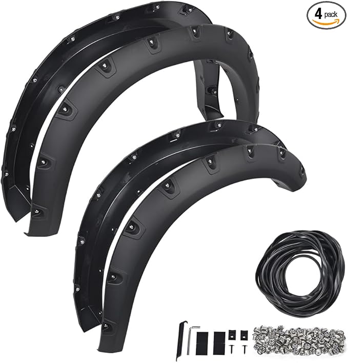 PIT66 Fender Flares Kit with Mounting Instruction and Hardware Compatible with Dodge Ram 2500 3500 2019-2024 (Not Fit Dually models) Smooth Pocket Riveted 4pcs Wheel Cover