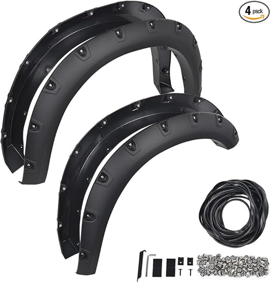 PIT66 Fender Flares Kit with Mounting Instruction and Hardware Compatible with Dodge Ram 2500 3500 2019-2024 (Not Fit Dually models) Smooth Pocket Riveted 4pcs Wheel Cover