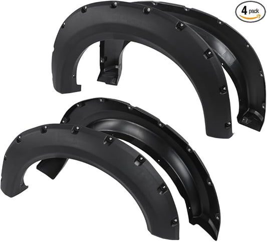4PCS Fender Flares Fit for 2009-2014 Ford F150 Styleside w/ 67.0"/78.8"/97.4" Bed Length,Wheel Trim Cover Accessories Pocket Riveted Textured FO1269100, FO1268100, 9L3Z16038B, 9L3Z16038A, 9L3Z16039B