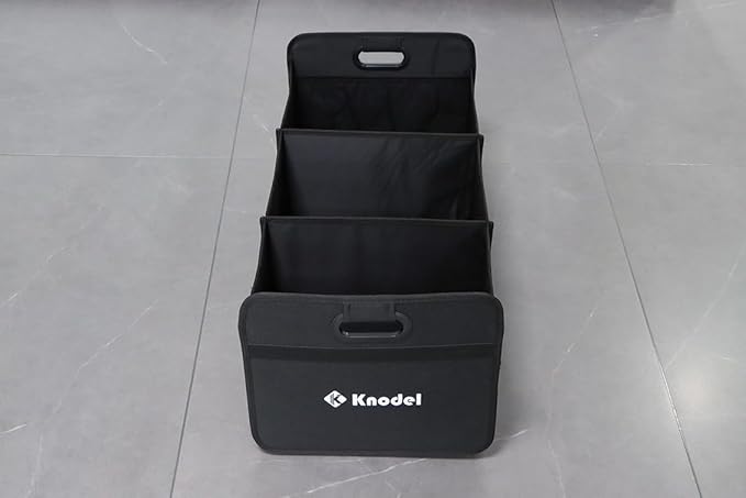 K KNODEL Car Trunk Organizer, Foldable Organizer for Car, Automotive Consoles & Organizers, 3 Compartments Storage with Reinforced Handles (Large, Black)