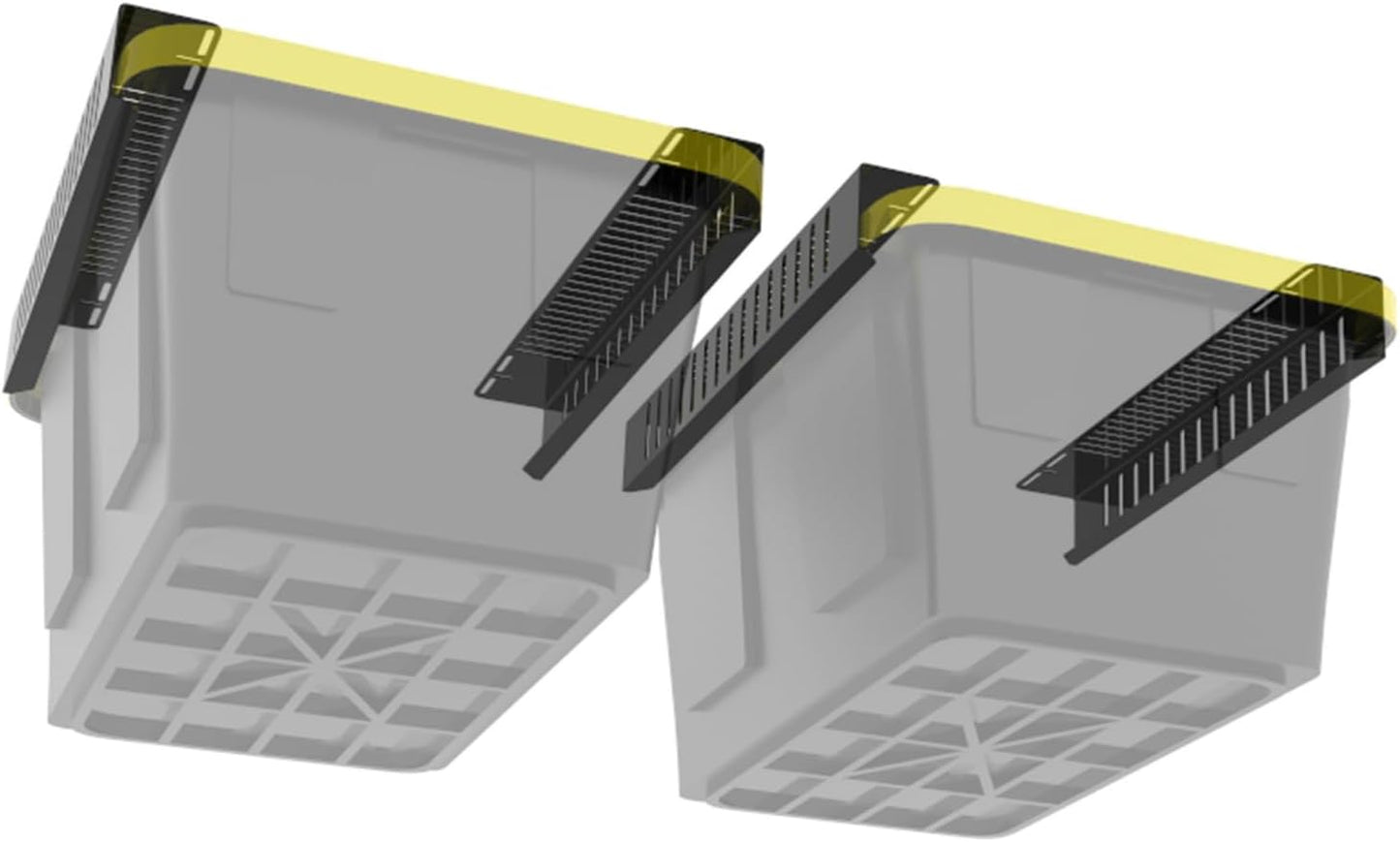 Overhead Bin Rack - Ceiling Mount Overhead Garage Storage Rack | Adjustable Width and Orientation | Heavy Duty Ceiling Bin Storage Rails | Fits Black & Yellow Storage Bins | USA Designed (2 Bins)