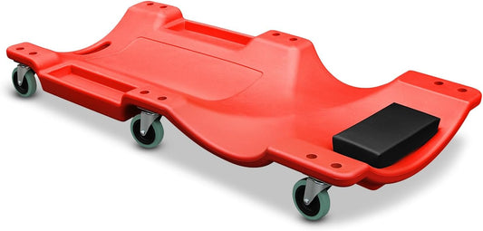 Auto Dynasty 40 Inches Mechanic Creeper, Automotive Garage Repair Low Profile Under Car Rolling Creeper with Padded Headrest, Plastic, Red