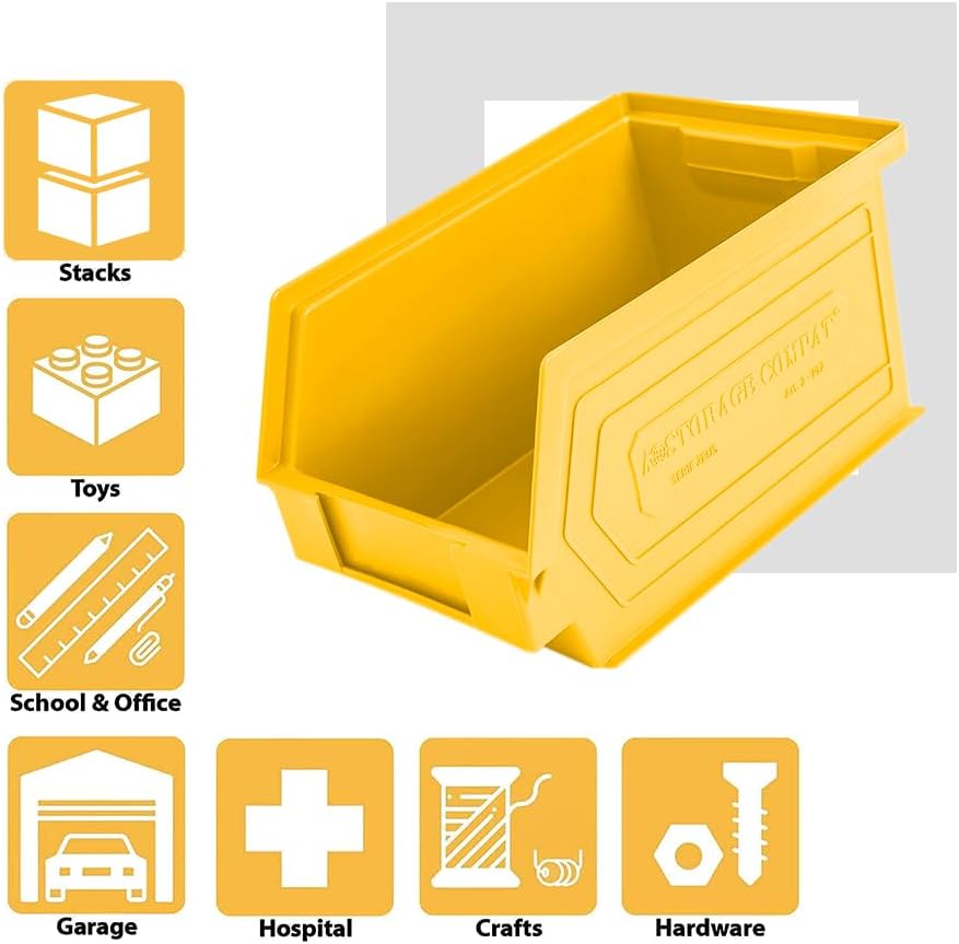 Plastic Storage Bins, Hanging, Stackable, Storage Organizer Bin for Warehouses, Workshops 9-Inch x 5-Inch x 5-Inch, Yellow, 12-Pack