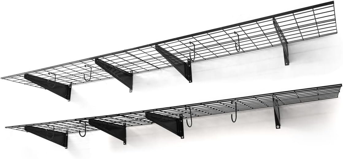 CAPHAUS Garage Wall Shelving, 96 in. W x 18 in. D Wall Mounted Garage Shelves w/ 4 Bike Hooks, Heavy Duty Organizer Shelf for Garage Storage System, Black or White