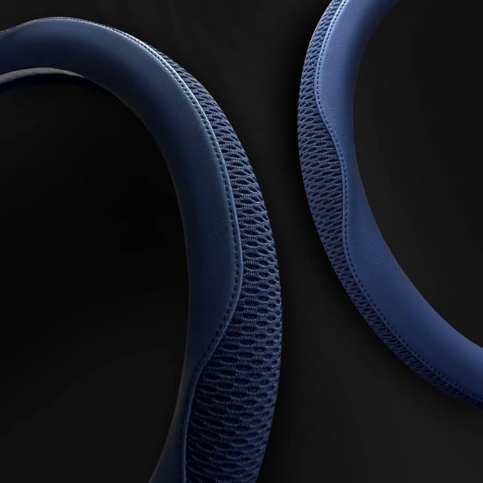 LKWLIKEI Car Steering Wheel Cover, Universal 15 inch, The Latest Microfiber Leather Breathable Technology Fabric, Non-Slip, Comfortable, Warm in Winter and Cool in Summer, Blue