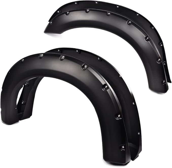 PIT66 Fender Flares, Compatible With 1999-2007 Ford F250 F350 Super Duty(ONLY Fit Styleside Models), Paintable Smooth Matte Black Pocket Riveted Style Wheel Flares Set, 4 Pcs