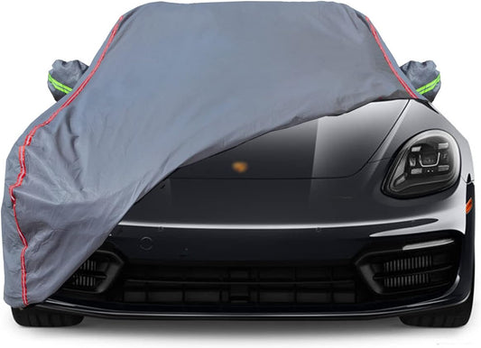 AUQDD 6-Layers PEVA New Material Sedan SUV Full Padded Car Cover Waterproof All Weather Weatherproof UV Sun Protection Snow Dust Storm Resistant Outdoor Exterior Custom Form-Fit Straps 197"-208" Grey